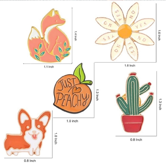 VSCO GIRL Cute Fox Cactus Enamel Pin Bundle of 5 - Picture 5 of 7